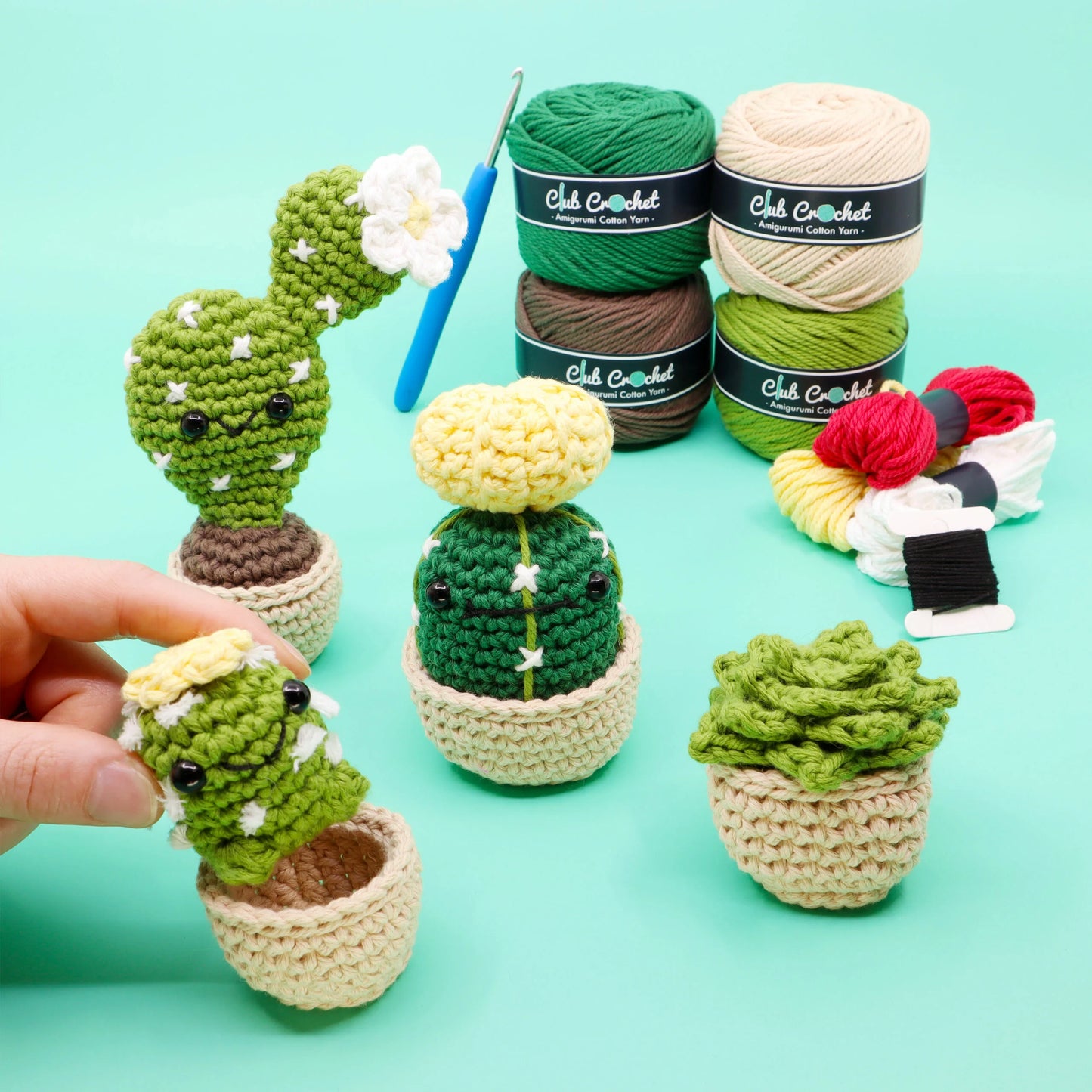 Themed Crochet Kit Bundle - Dinosaur + Cactus + Whale Beginner Crochet Kits