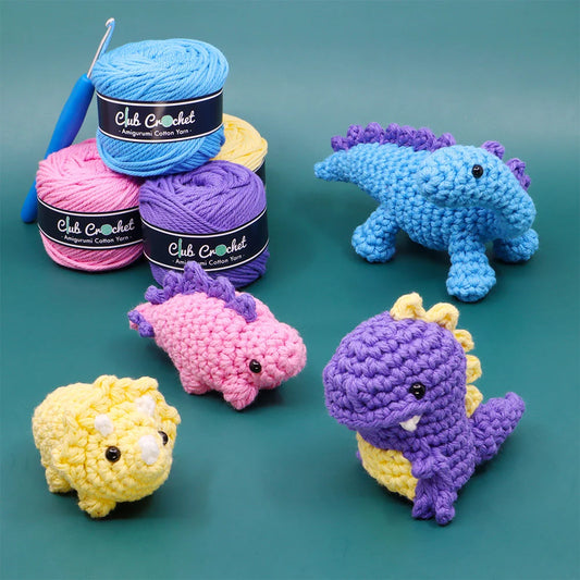 Themed Crochet Kit Bundle - Dinosaur + Cactus + Whale Beginner Crochet Kits