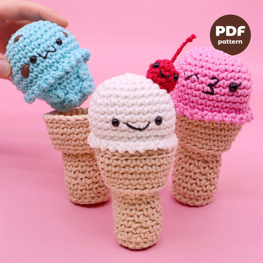 Ice Cream Buddy Amigurumi Crochet Pattern - Interactive Digital Pattern, Video Tutorial, and PDF