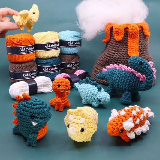 Seasonal Crochet Kit: Land Before Twine - Dinosaur and Volcano Learn to Crochet Kit