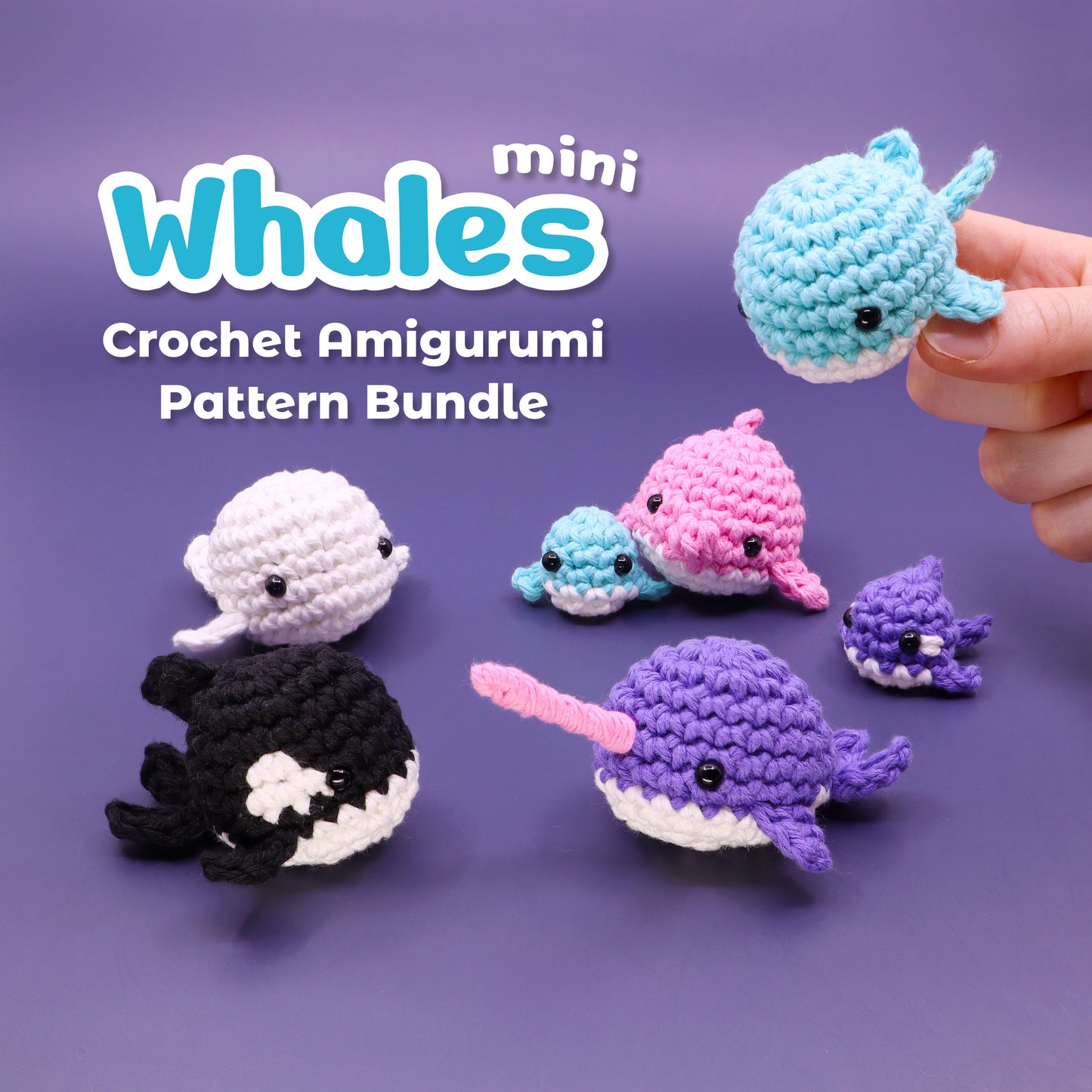 Mini Whale Crochet Pattern Bundle - 5+ Beginner to Advanced Amigurumi Whale Tutorials