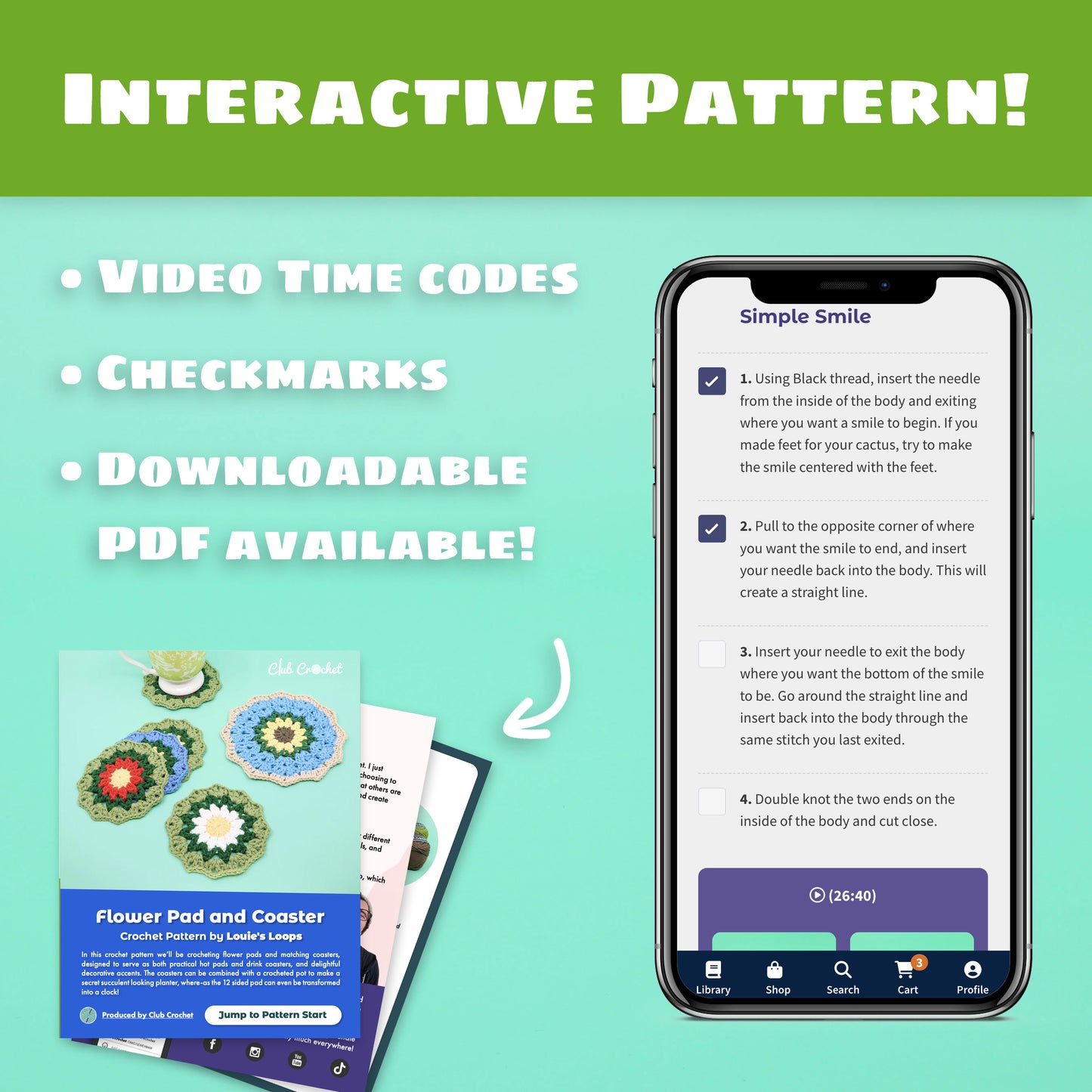 Flower Coasters, Pad, and Clock Crochet Pattern - Crocheted Clock Crocheting Tutorial - Interactive PDF and Video Pattern
