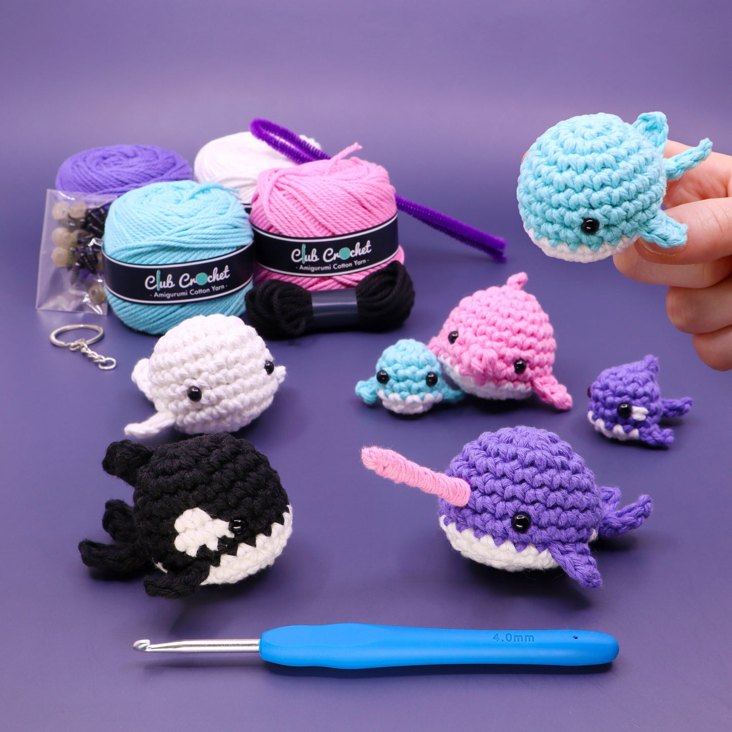 Themed Crochet Kit Bundle - Dinosaur + Cactus + Whale Beginner Crochet Kits