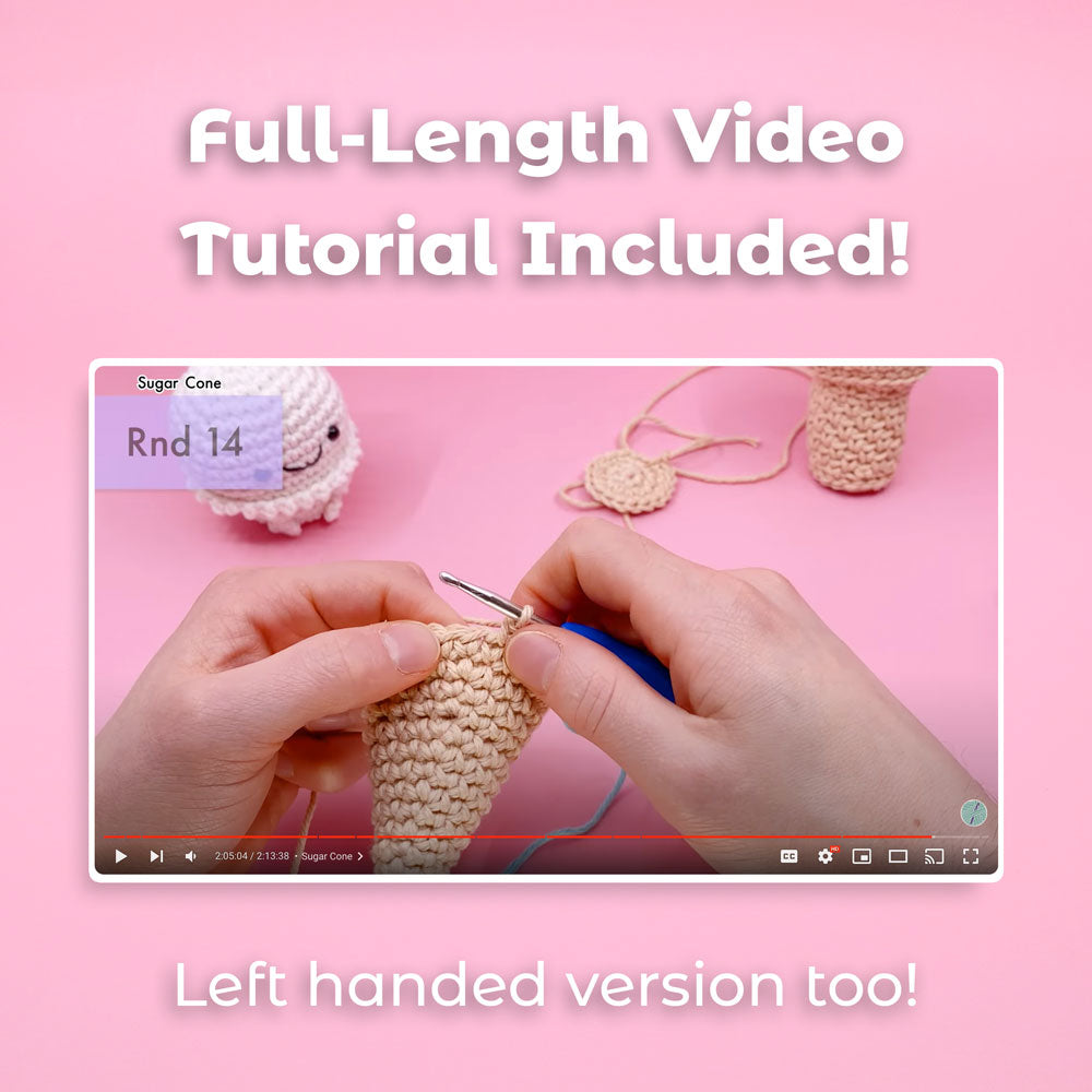 Ice Cream Buddy Amigurumi Crochet Pattern - Interactive Digital Pattern, Video Tutorial, and PDF