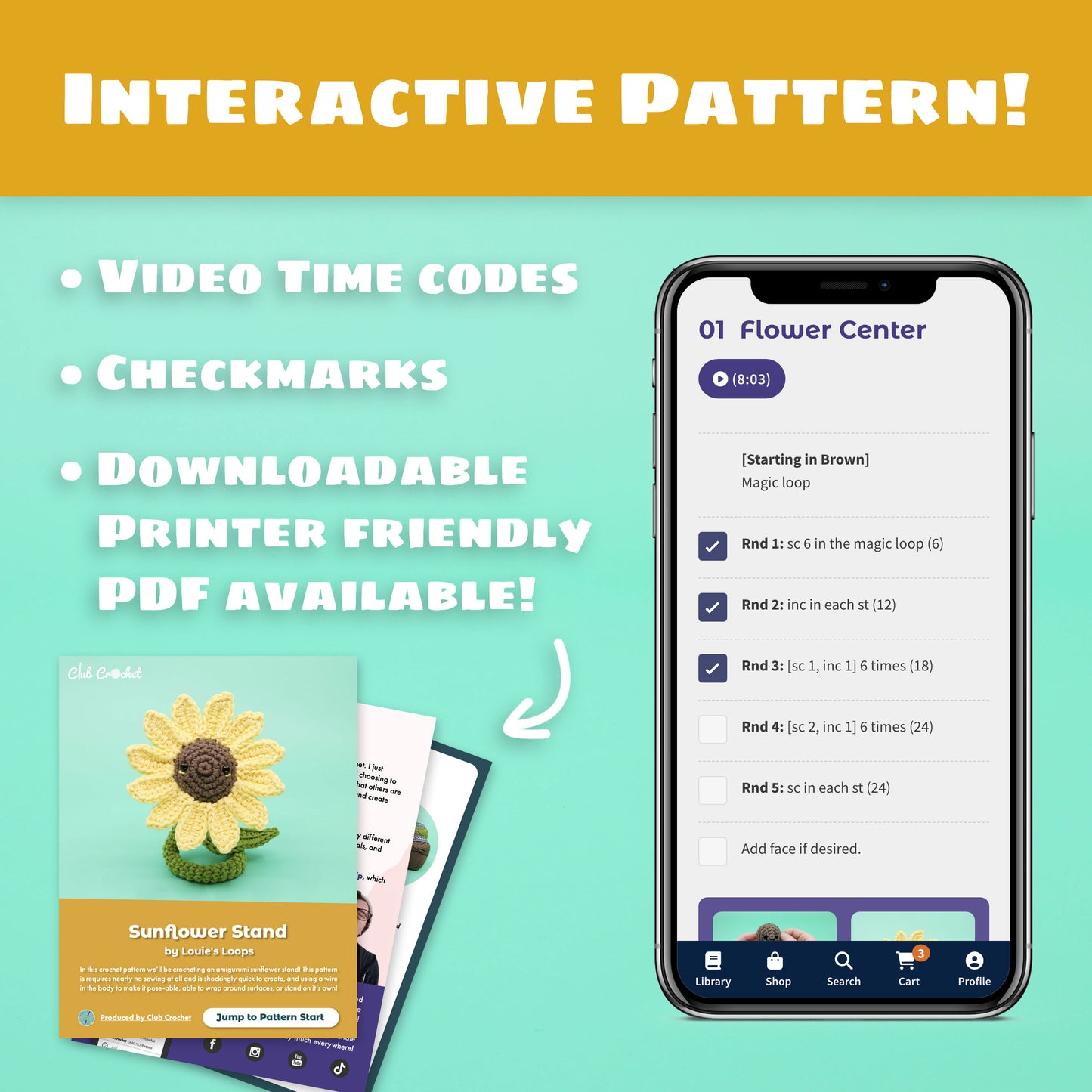 Sunflower Amigurumi Crochet Pattern - Interactive Digital Pattern, Video Tutorial, and PDF