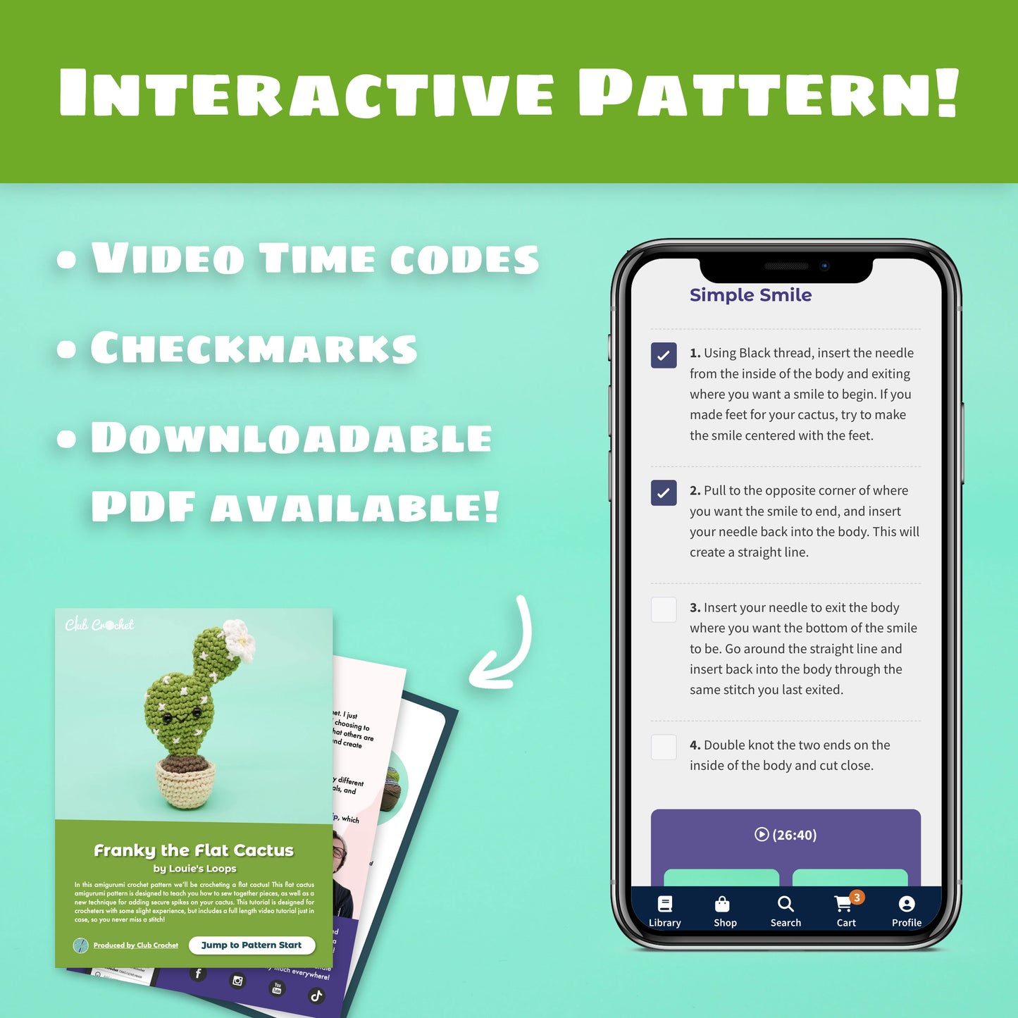 Flat Cactus Planter Amigurumi Crochet Pattern - Interactive Pattern, Video Tutorial, and PDF