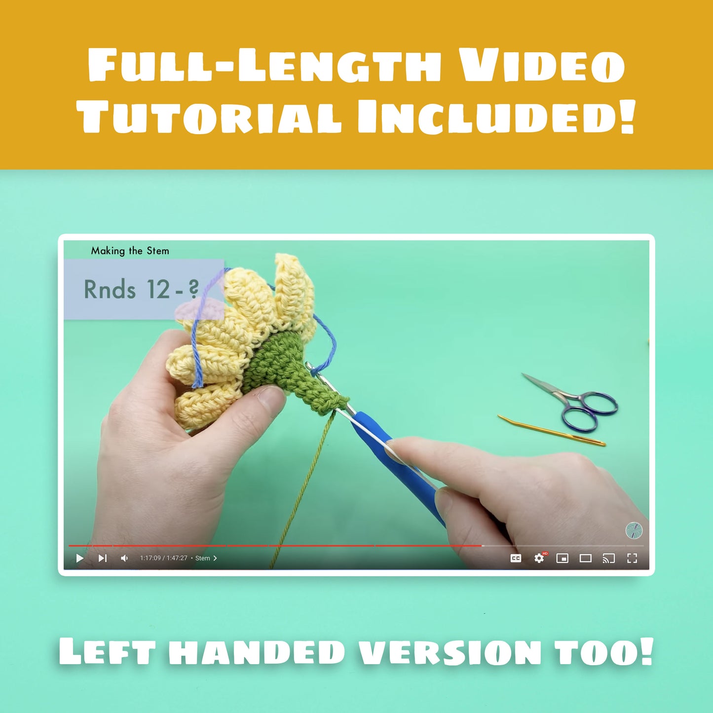 Sunflower Amigurumi Crochet Pattern - Interactive Digital Pattern, Video Tutorial, and PDF