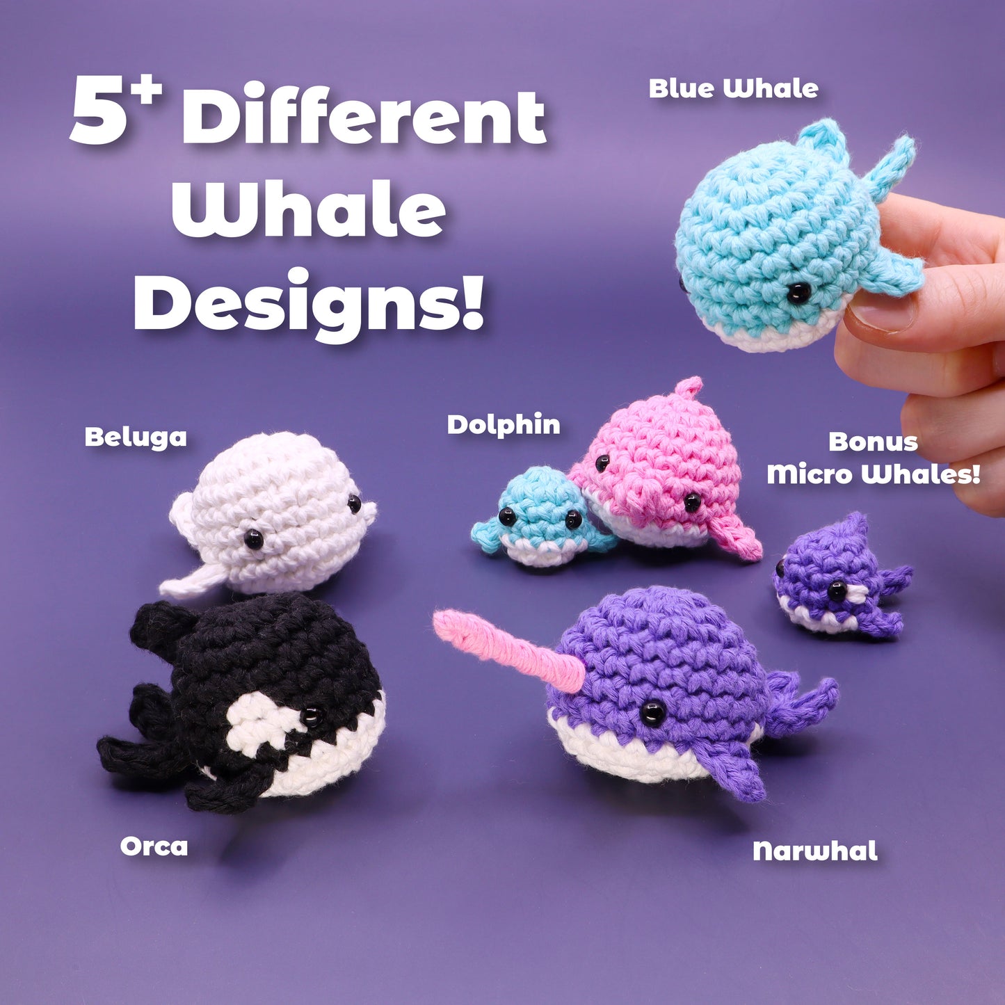 Mini Whale Crochet Pattern Bundle - 5+ Beginner to Advanced Amigurumi Whale Tutorials