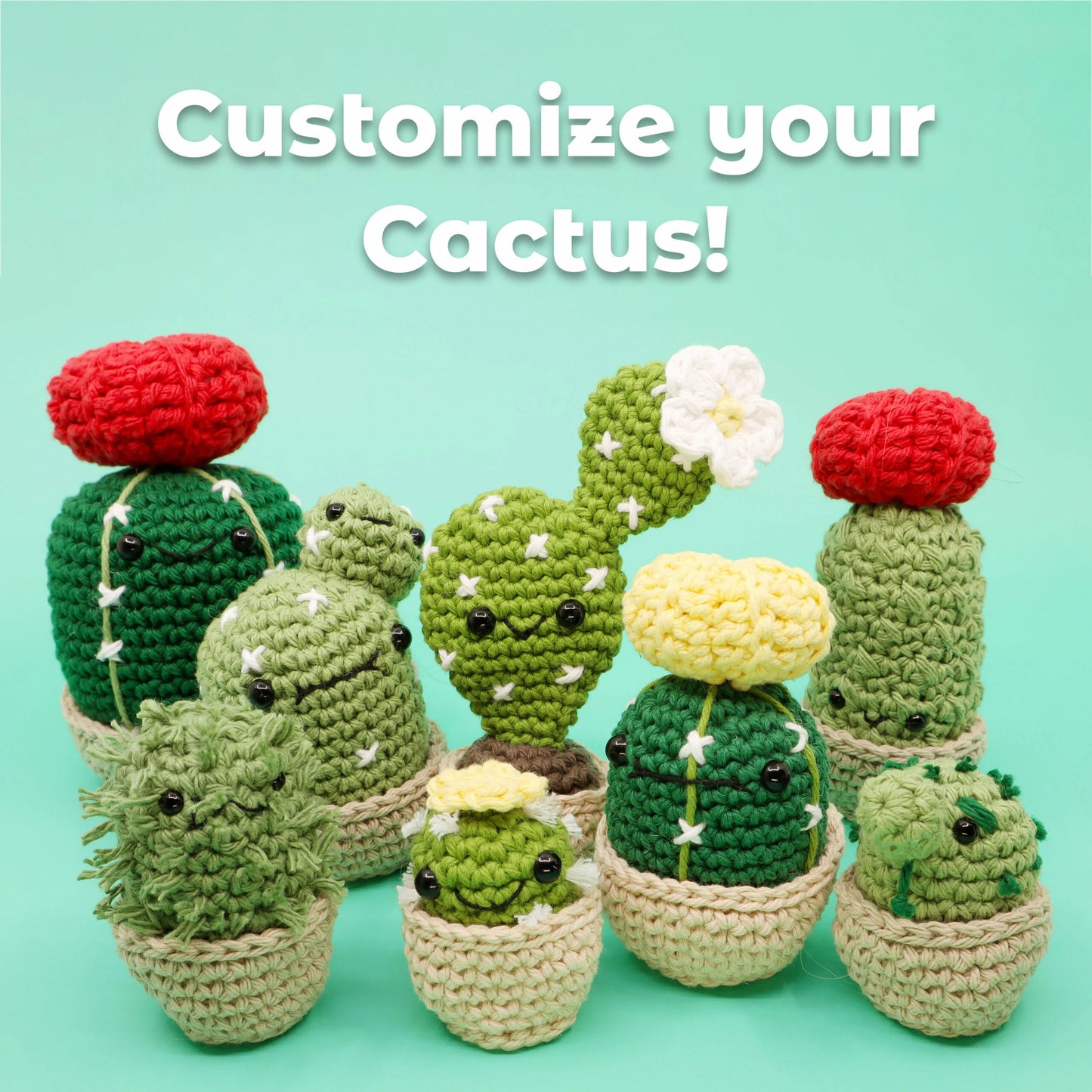 Themed Crochet Kit Bundle - Dinosaur + Cactus + Whale Beginner Crochet Kits