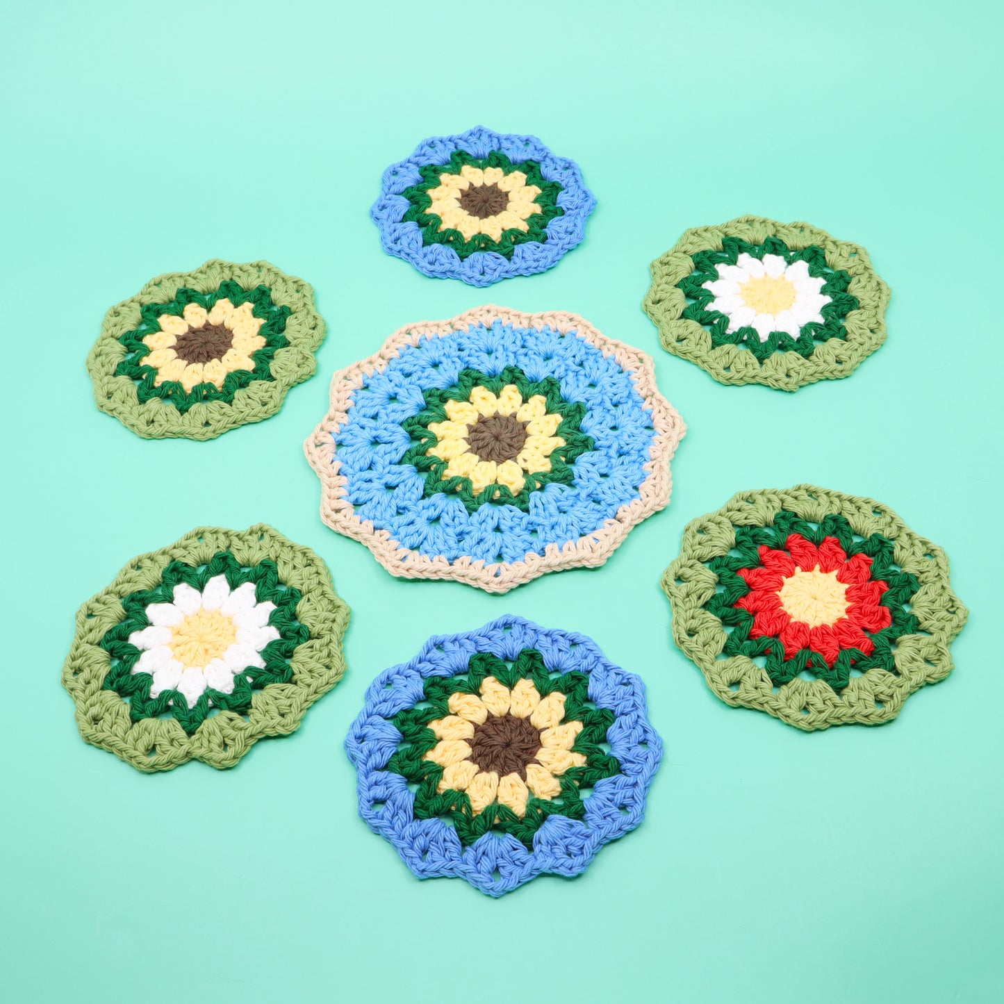 Flower Coasters, Pad, and Clock Crochet Pattern - Crocheted Clock Crocheting Tutorial - Interactive PDF and Video Pattern